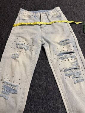 Bluebella Light Blue Distressed Boyfriend Jeans with Stud Accents